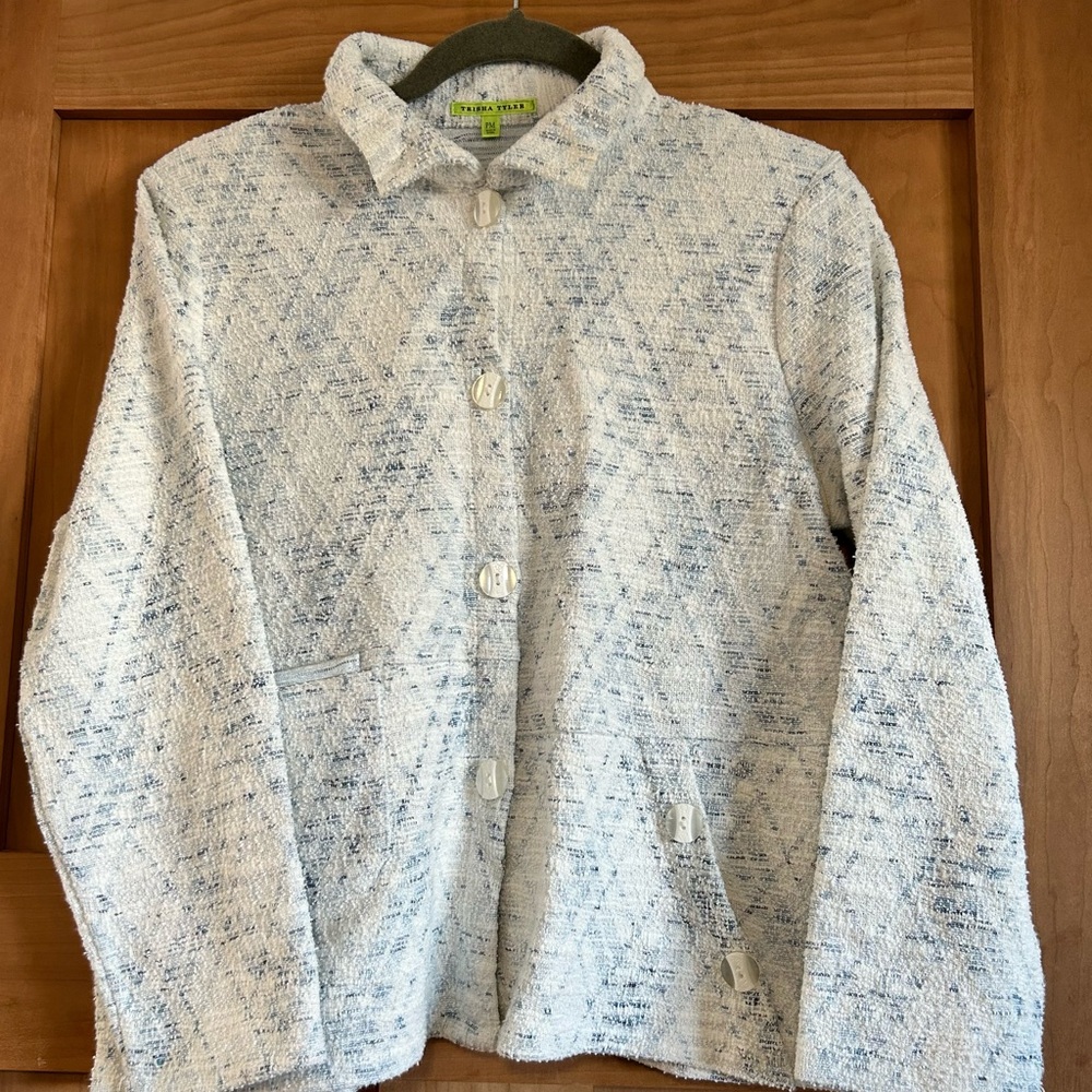 Women's Blue and White Tweed Blazer